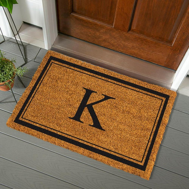 Evergreen Flag Monogram Large Coir Doormat, 36x24 Inches, Brown, Letter K