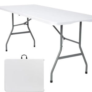 6 FT Folding Table,Outdoor Indoor Plastic Table Portable Square Height Dining Table Perfect for Picnics, Parties, Party and Camping, White