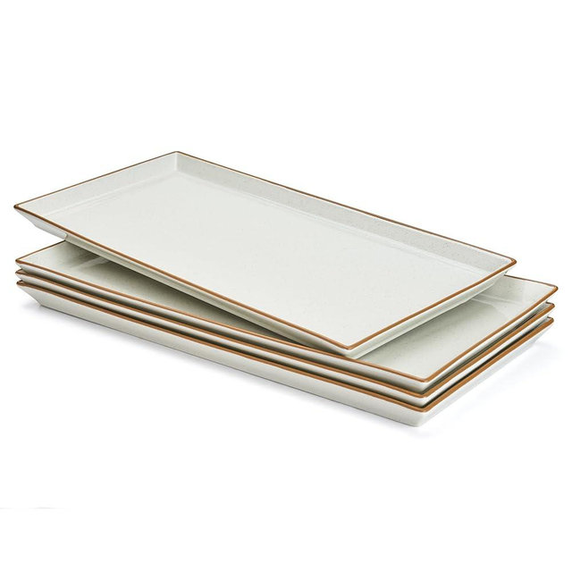 Sweese White Serving Platters, Porcelain Serving Trays for Parties, Large Rectangular Plates - 15.5 Inch, Set of 4,White Grey