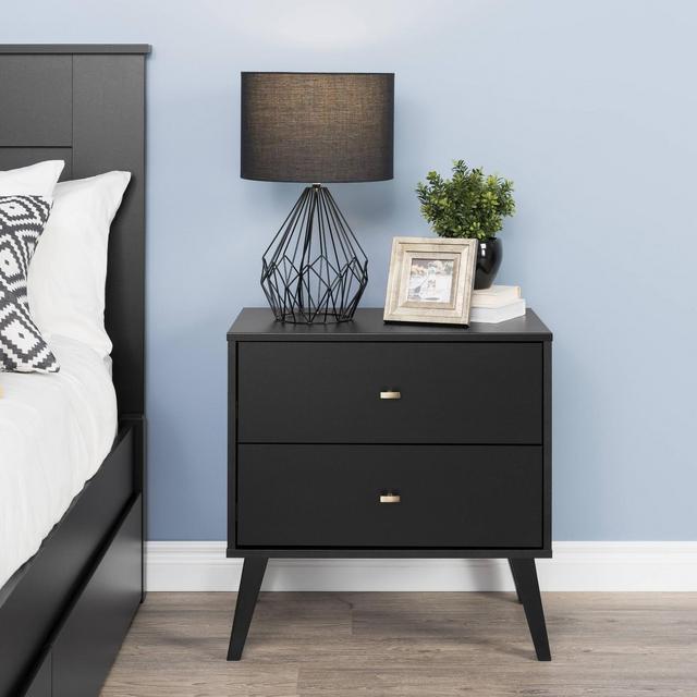 Mid Century Modern 2 Drawer Wide Nightstand Black - Prepac