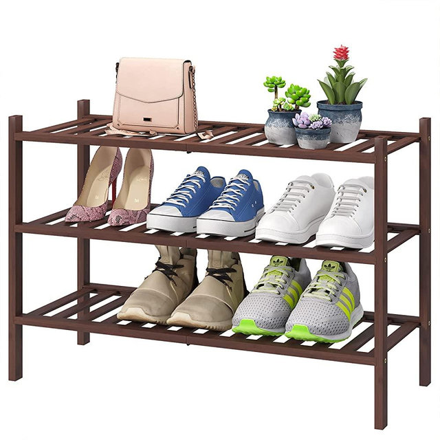3-Tier Free Standing Shoe Racks, Stackable | Beautiful | Natural | Functional | Sturdy, Bamboo Shoe Rack for Entryway Hallway Closet