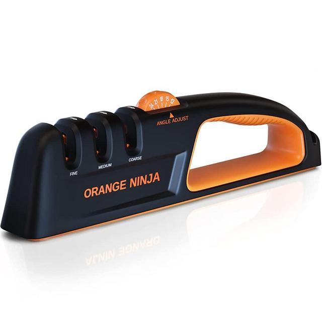 Orange Ninja Knife Sharpeners-5 Adjustable Sharpening Angle- Premium Quality Kitchen Knife Sharpener - Handheld Knife Sharpeners for Kitchen Knives & Pocket Knife Sharpener by Sharp Pebble