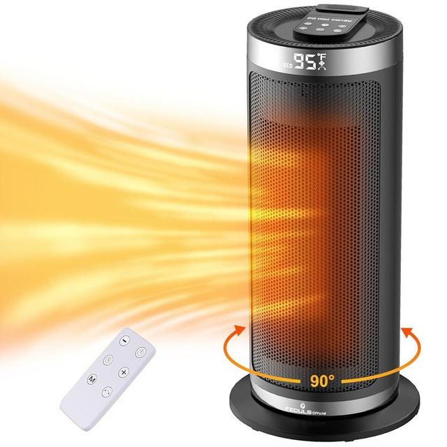 1500W 16" Space Heater with Remote Control & Thermostat, Portable PTC Ceramic Electric Heater 4 Heating Modes, 12-Hour Timer, 90° Oscillation, Tip-over Protection, Digital Display for Desk, Indoor Use