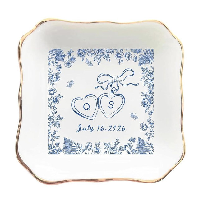 NAZENTI Personalized Wedding Ring Dish with Initials and Date, Custom Jewelry Tray, Engagement Ring Tray, Bridal Shower Gift, Wedding Table Décor, Gift for Wife