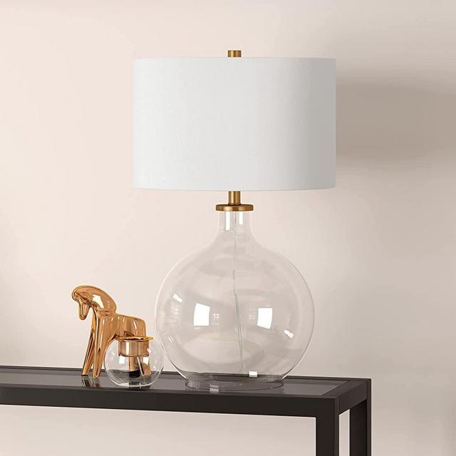 Laelia 24.75" Tall Table Lamp with Fabric Shade in Clear Glass/Brass/White