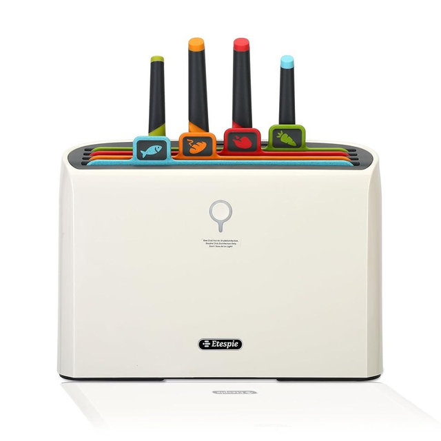 Etespie Smart Cutting Board and Knife Set,Self Cleaning Cutting Board and Knife Set with 4 Stainless Steel Knives,4 Color Coded Cutting Boards