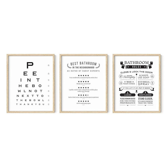 HAUS AND HUES Funny Bathroom Wall Art - Set of 3 Humorous Prints, Funny Toilet Decor, Frameable Bathroom Rules Posters (Beige Framed, 8x10)