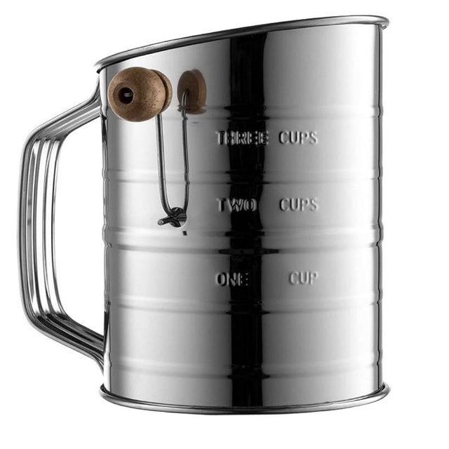 Bellemain 3 Cup Flour Sifter for Baking Fine Mesh Rotary Hand Crank with Loop Agitator for Quick Sifting, Flour Sifter Stainlees Steel