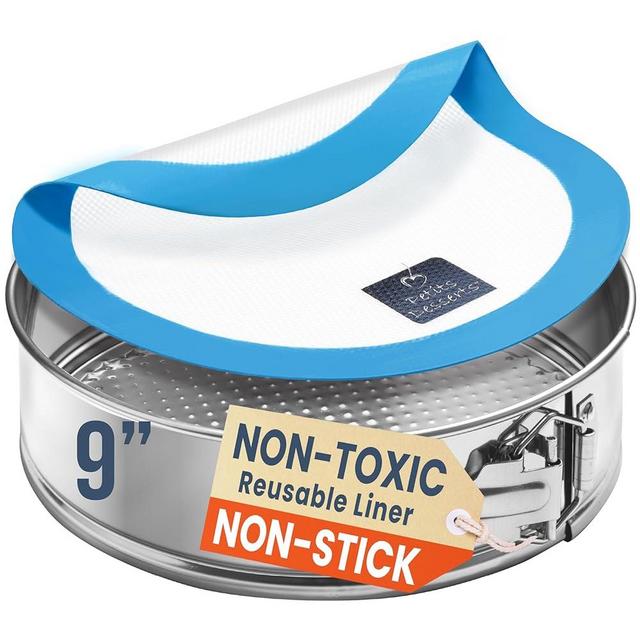 PETÍTS DESSERTS STAINLESS STEEL Springform Pan with REUSABLE Nonstick Silicone Liner - NON TOXIC Springform Pan for Cheesecake, 9 Inch Springform Ppan