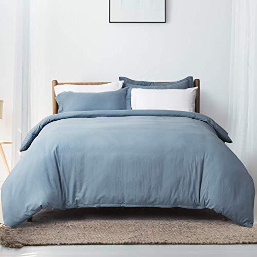 Bedsure Grayish Blue Duvet Cover Set Queen/Full Size Wrinkled Vintage Soft Duvet Cover with Zipper Microfiber Bedding Set