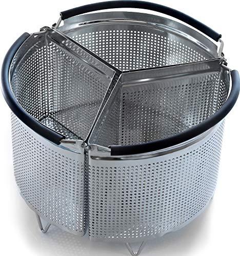 3-Piece Divided Steamer Basket for Pressure Cooker Compatible with Instant Pot Accessories Ninja Foodi Other Mullti Cookers, Strainer Insert Can Cook 3-in-1 (8 Qt - Divider Basket)