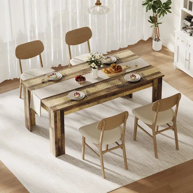 Dining Table for 4-6,Dinette Table, Dinner Table, Farmhouse Wooden Center Table for Dining Room, Living Room, Home Office, Retro Brown