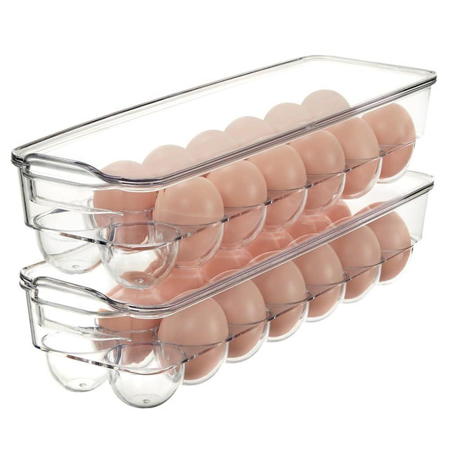 FAIRHOME Set of 2 Egg Holder Tray for fridge with Lid Clear, Plastic Egg Organizer Container For Refrigerator, Home Organization and Storage