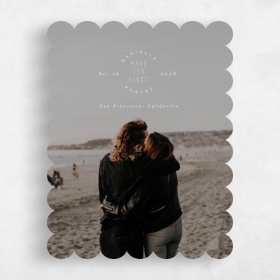 White Scalloped Wedding Save the Date - Okavango Photo