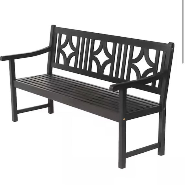 Sloane 59.1 in. 3-Seat Ogee Diamond-Back 600 lbs. Support Acacia Wood Outdoor Garden Patio Bench, Black