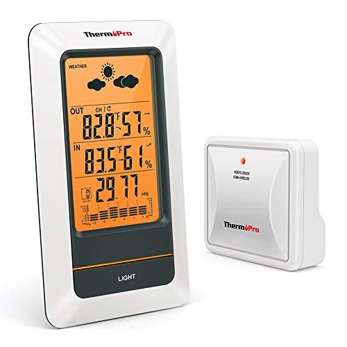 ThermoPro TP67 Rechargeable Weather Station Wireless Indoor Outdoor Thermometer Digital Hygrometer Barometer with Cold-Resistant and Waterproof Temperature Monitor, 200ft/60m Range