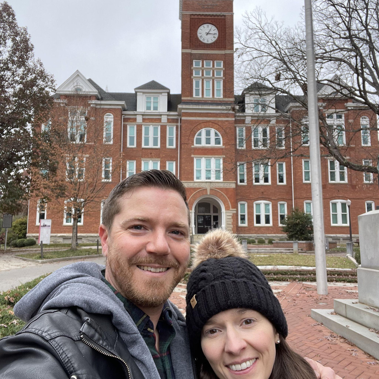 Erin & Scott visit Tillman Hall on the Clemson University Campus.