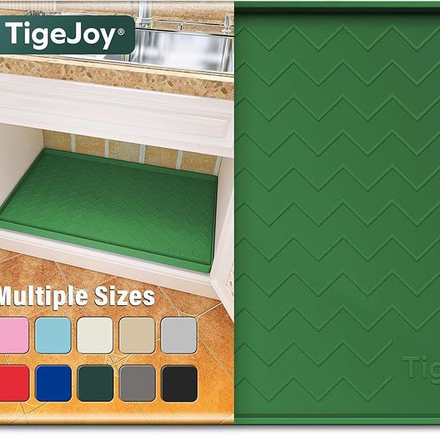 TigeJoy Waterproof Under Sink Mat 34" x 22", Shelf Liner Protector in Kitchen and Bathroom, Silicone Cabinet Liners for Organizers and Storage, Fit as Drawer Mats or Drip Tray