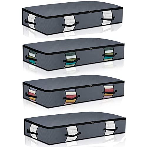 Extra-Large Under Bed Storage Bags[4pack] Washable Cloth Under Bed Storage Containers with Reinforced Handles Strong Zipper Breathable Zippered Organizer For Bedrooms,With Clear Window