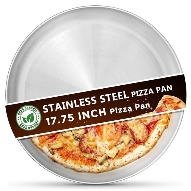 Kevenal Stainless Steel Pizza Pans 17.75 inch, Pizza-Pan for Oven, Steel Pizza Tray, Round Pizza Plate Set of 1