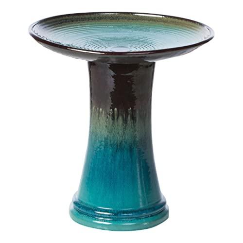 Alfresco Home Atlantis Ceramic Bird Bath, Navy