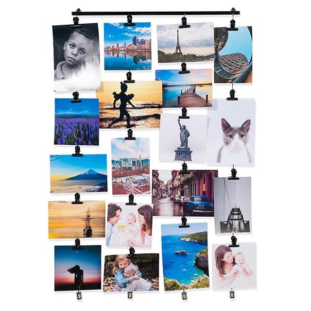 You-Have-Space Hanging Picture Display Photo Holder with 4 Metal Cable Strings and 20 Magnetic Clips Metal Black