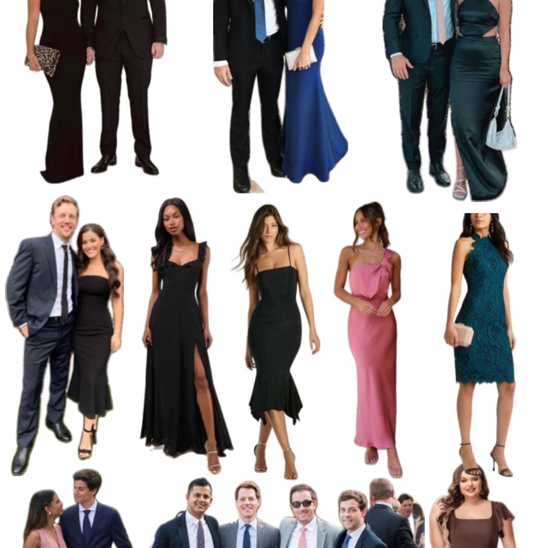 Men should wear a dark suit with a shirt and tie. Women should wear a floor-length gown or knee-length cocktail dress.