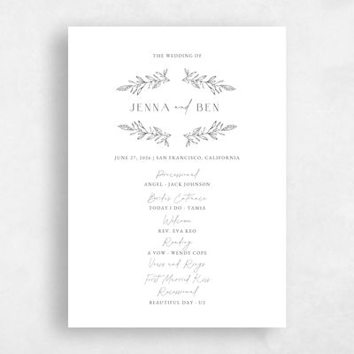 White Wedding Program - Phippsburg