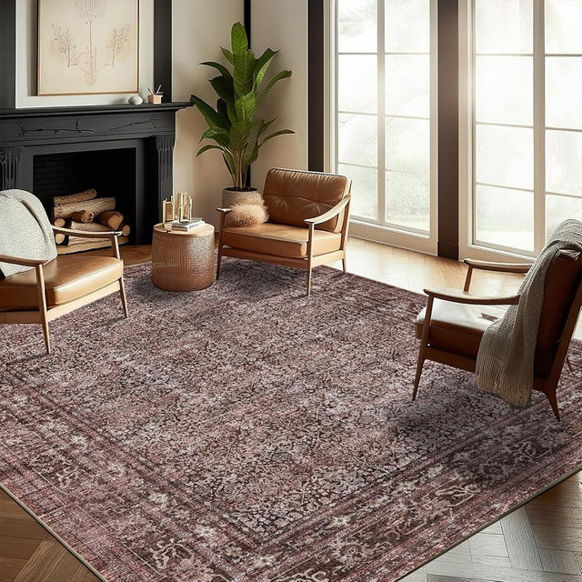 CHAMPLANT Washable Area Rug 8'x10' Retro Boho Design Non-Shedding Non-Slip Easy Care Ideal for High Traffic Areas in Living Room Bedroom Office Coffee Table Kitchen Large Carpet