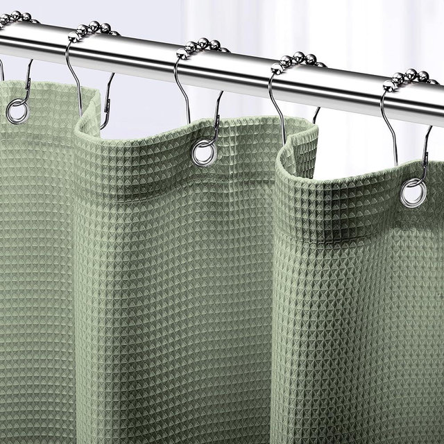 NEATERIZE Shower Curtain for Bathroom Sage Green - Hotel Style Shower Curtains with Waffle Design, 72x72 inches- Cloth Shower Curtain - Cortina de Baño