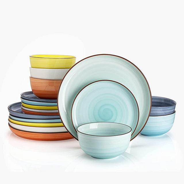 Sweese 194.002 Porcelain Round Dinnerware Set, 18-Piece, Service for 6, Hot Assorted Colors