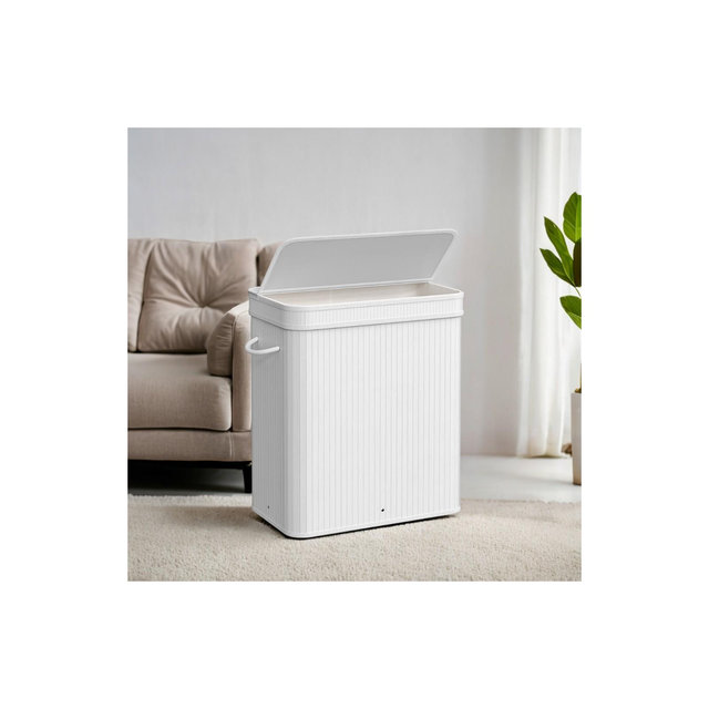 26.4-Gals Laundry Hamper Basket Bamboo Laundry Basket with Lid Removable Machine Washable Laundry Basket, with Handles White
