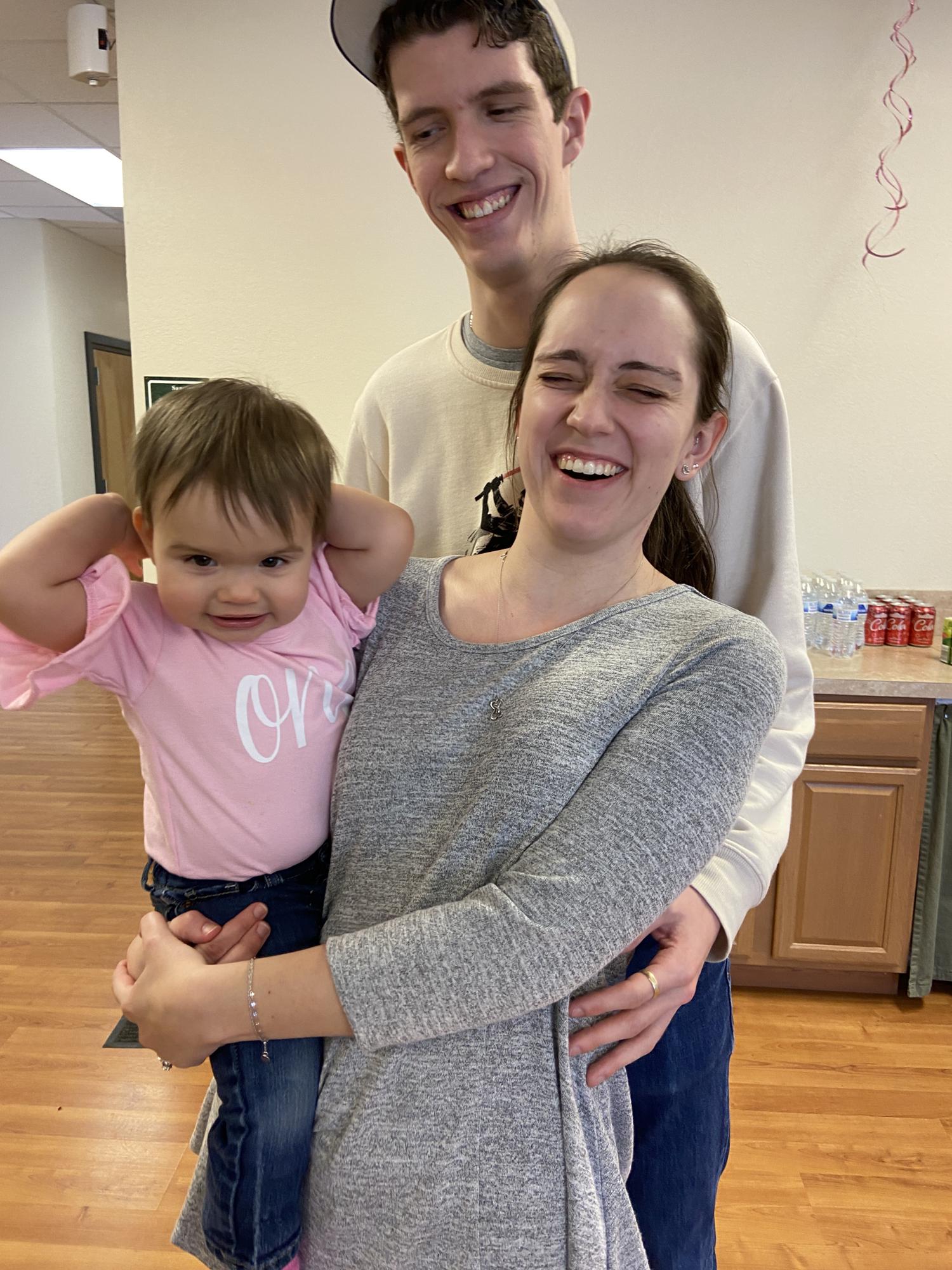 Addy’s (one of the flower girls) first birthday. She got excited and extended her arms smacking Rachel in the face. Feb. 2021