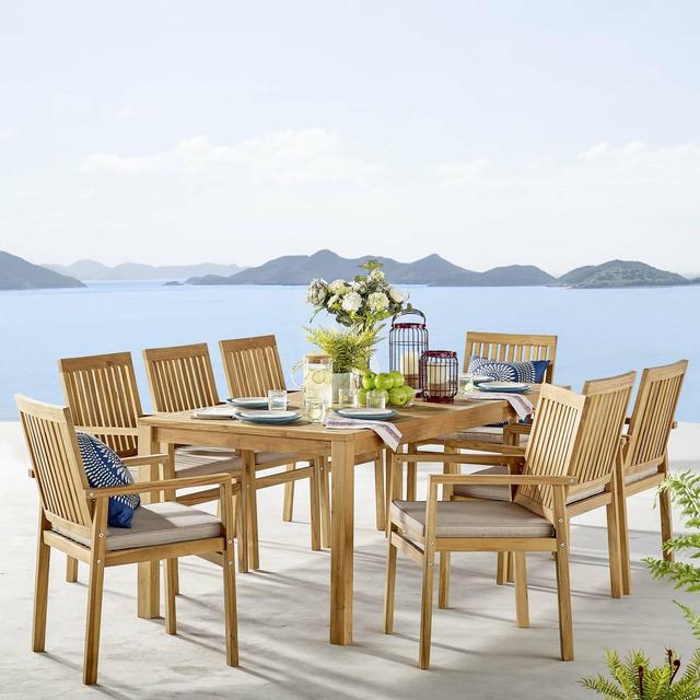 Koa Rectangular 8 - Person 78.5'' Long Teak Dining Set with Cushions