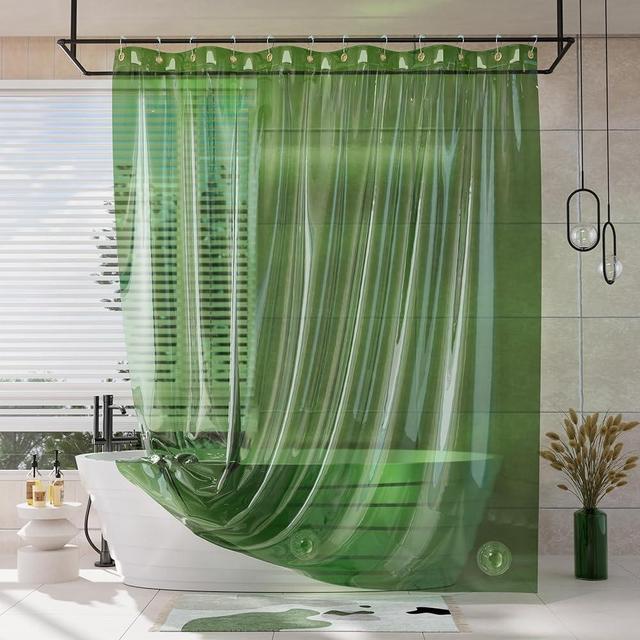 AmazerBath Shower Curtain Liner, 100% EVA Soft Clear Green Heavy Duty Luxury Shower Curtain and Liner 2-in-1, 72x72 Plastic Weighted Bathroom Shower Liner, 12 Rustproof Grommets & 3 Heavyweight Stones