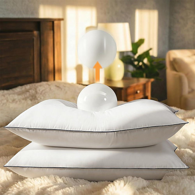 Gehtmnl Luxury Hotel Goose Feather Down Fiber Pillows Queen Size Set of 2, Fluffy Medium Support Bed Pillows for Sleeping, 3-Layer Design with 400TC Cotton Cover, Down-Proof for Side & Back Sleepers