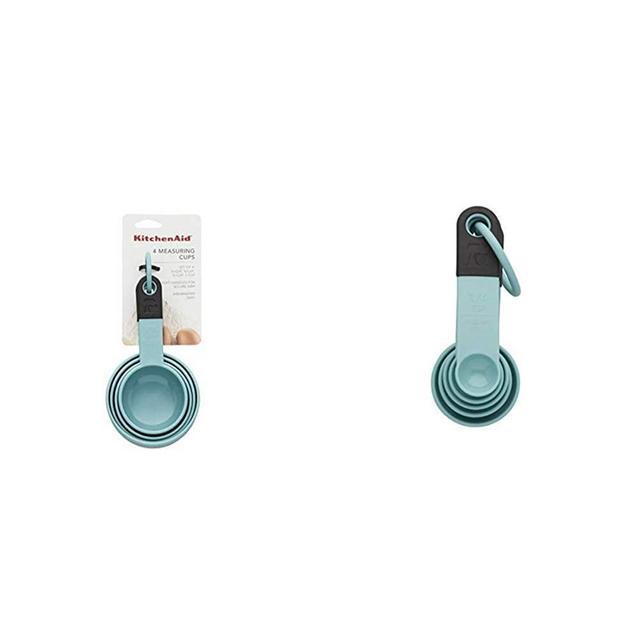 KitchenAid KE058OHAQA Classic Measuring Cups, Set of 4, Aqua Sky/Black and Classic Measuring Spoons, Set of 5
