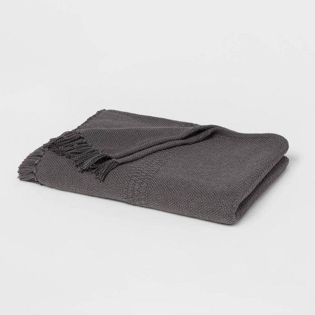 Woven Textural Stripe Bed Throw Dark Gray - Threshold™
