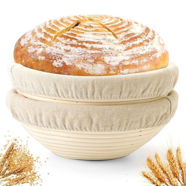 Yeatruojeet Bread Proofing Baskets Set of 2 10 inch Round Dough Proofing Bowls W/Liners Perfect for Home Sourdough Bakers Baking (10Inch, Round)
