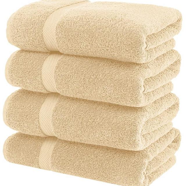 White Classic Luxury Bath Towels Large - Cotton Hotel spa Bathroom Towel | 27x54 | 4 Pack | Beige