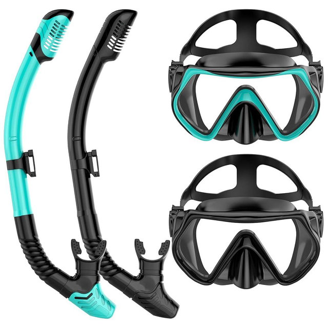 Snorkeling Gear for Adults, Dry-Top Snorkel Set Scuba Diving mask, Snorkel Mask, Panoramic Anti-Leak Anti-Fog Tempered Glass Lens, Swimming Training Snorkeling Packages