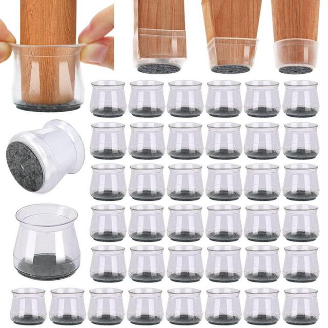 40Pcs Chair Leg Floor Protectors Silicone Covers to Protect Floors Felt Bottom Furniture Non Slip Protector Pads Caps to Scratches and Reduce Noise,Free Moving Table Leg Covers(Transparent)