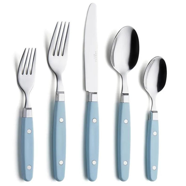 ANNOVA Silverware Set 20 Pieces Stainless Steel Color Handle With Rivet/Retro Style Flatware - Light Blue