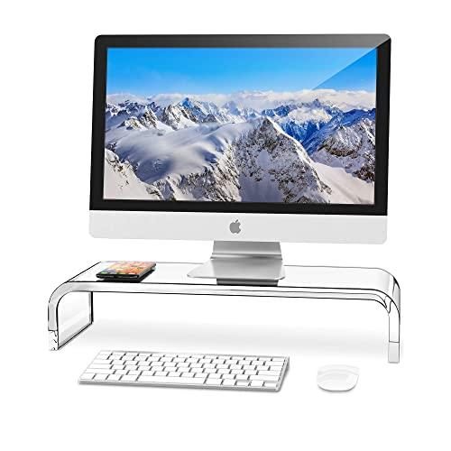 AboveTEK Premium Acrylic Monitor Stand, Custom Size Monitor Riser/Computer Stand for Home Office Business w/Sturdy Platform, PC Desk Stand for Keyboard Storage & Multi-Media Laptop Printer TV Screen