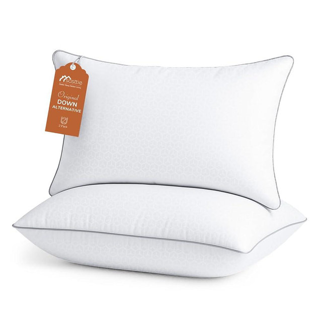Sasttie King Size Pillows Set of 2, Hotel Collection Bed Pillows for Side, Back, and Stomach Sleepers - Down Alternative Plump Filling - White, 2 Pack, King, 20x36 Inches