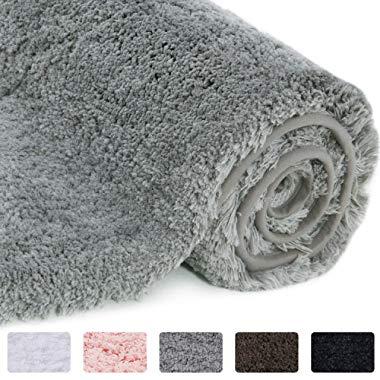 Lifewit Bathroom Rug Bath Mat 32"x20" Non-Slip Soft Shower Rug Plush Microfiber Water Absorbent Thick Shaggy Floor Mats, Machine Washable, Grey
