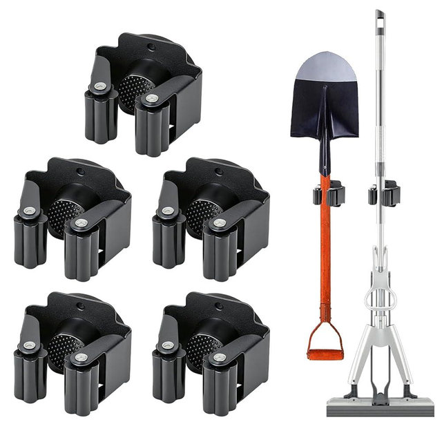 Acrridi Magnetic Broom Holder Wall Mount, 5PCS No-Drill Broom and Mop Organizer Wall Hanging, 12lbs Heavy Duty Magnetic Tool Holder for Work Garage Laundry Kitchen RV Van Accessories