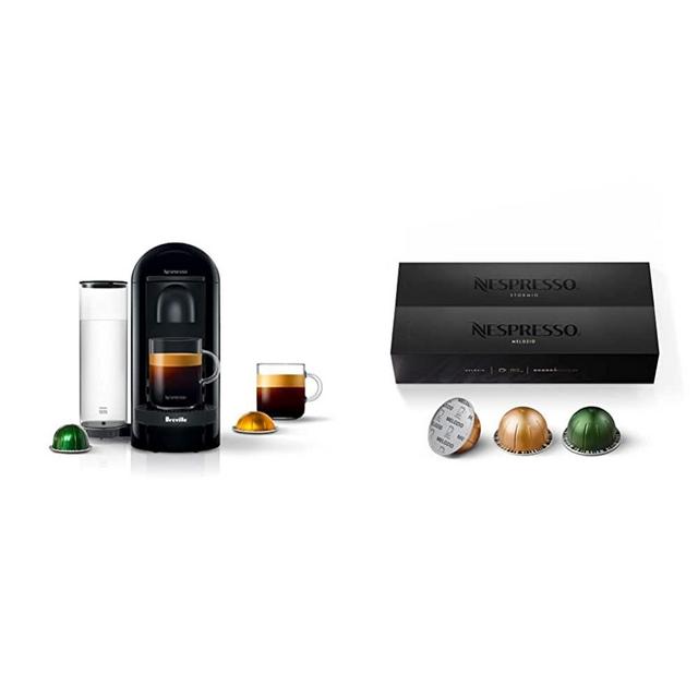 Nespresso BNV420IBL VertuoPlus Espresso Machine by Breville, Ink Black with Nespresso Capsules VertuoLine, Medium and Dark Roast Coffee