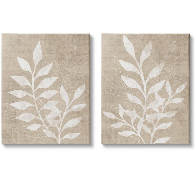 Stupell Industries Boho Botanical Leaf Silhouette 2 Piece Canvas Wall Art Set, 2 Pieces, each 16 x 20