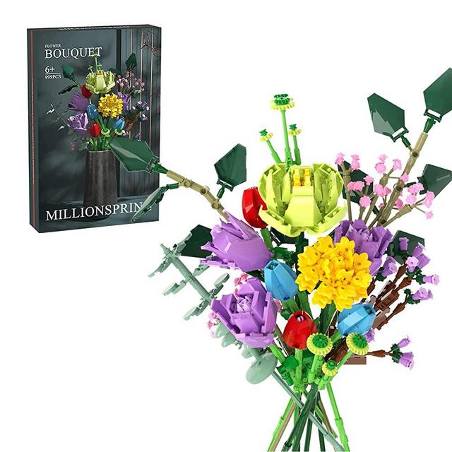 Flowers Bouquet Building Blocks Set Comes with Exquisite Packaging Box, for Mother, Artificial Flowers for Home Decoration,Valentine's Day Gifts for Her,New 2022(999pcs)
